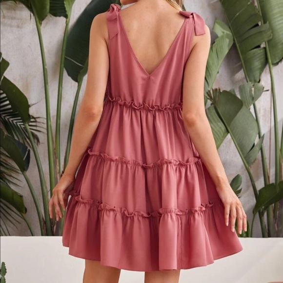 SHEIN Maternity Tie Shoulder Ruffle Hem Dress SZ M - Picture 3 of 4